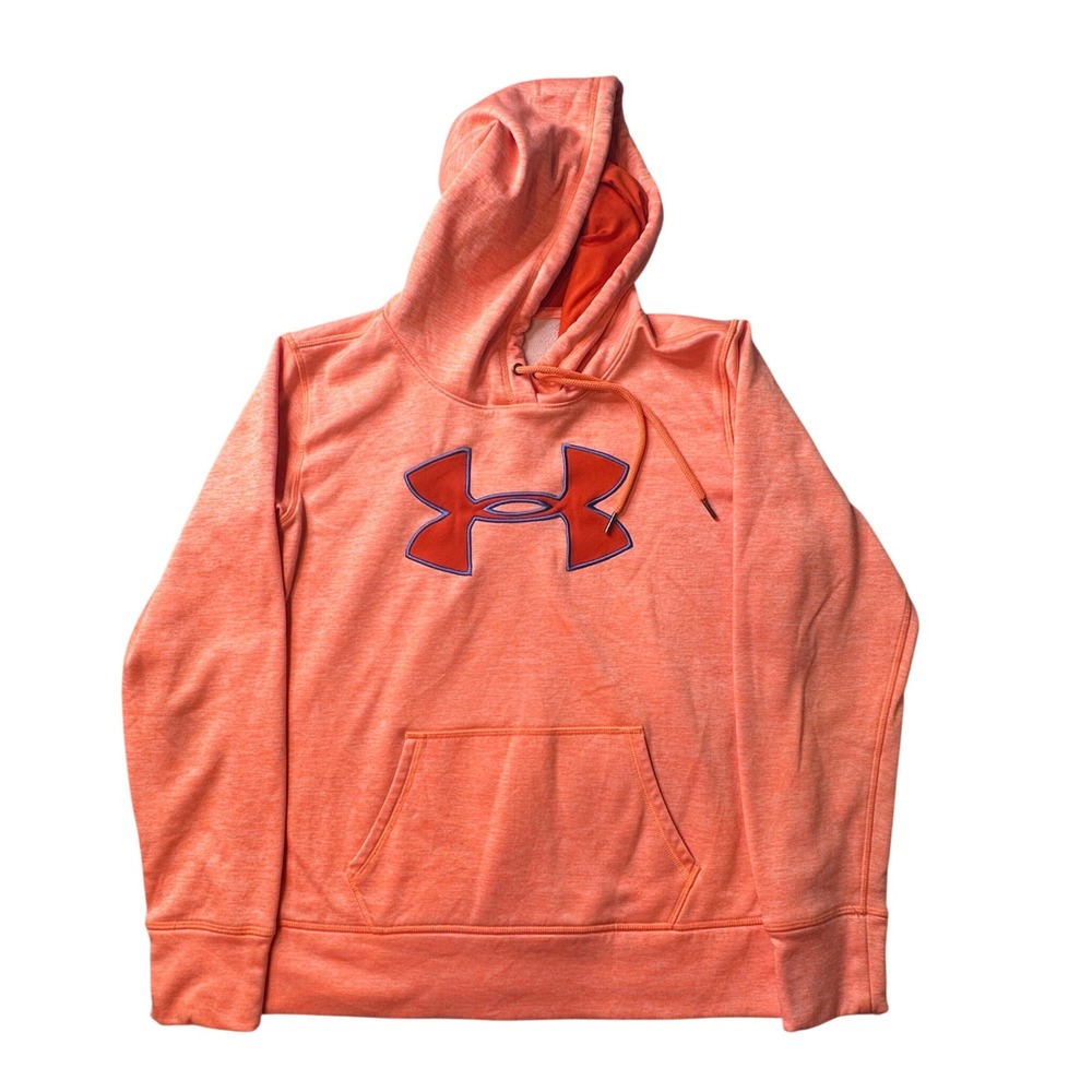 Under Armour Hoodie Womens Medium Orange ColdGear Pullover Fleece 1263537 Logo